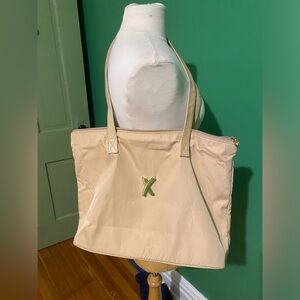 Vintage Paloma Picasso Italy beige canvas leather tote bag